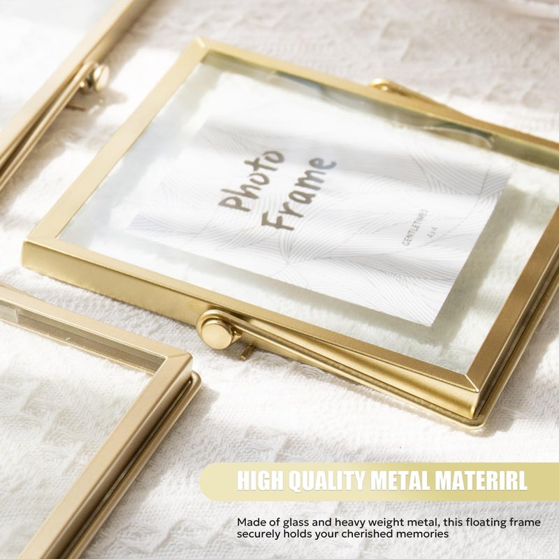 AceList 6x6 Picture Frame Set of 2 for 4x4 Picture - Gold Metal Floating Photo Frame with Glass Cover - 6x6 Frame Gold Picture Frame - Floating Frame for Tabletop Display Horizontally - Image 4
